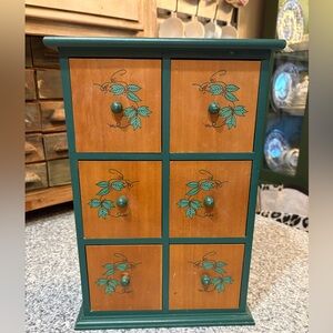 Cottage Core Vintage Wooden Spice Drawer Cabinet with Ivy Design